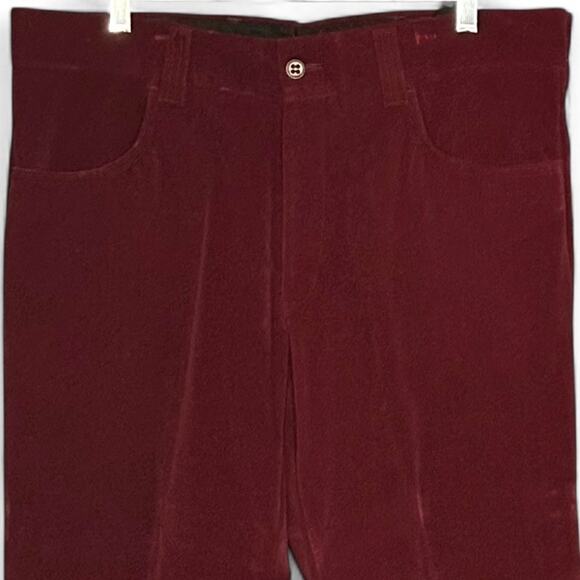 Vintage 70s Braten Velvet Pants 36x32 Burgundy Red NOS Wide Leg Party Retro Glam - Picture 3 of 10